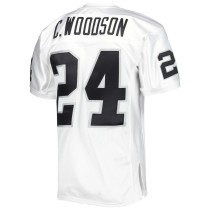 Men's Las Vegas Raiders 2002 Charles Woodson Number 24 Mitchell & Ness White Authentic Throwback Retired Player Jersey